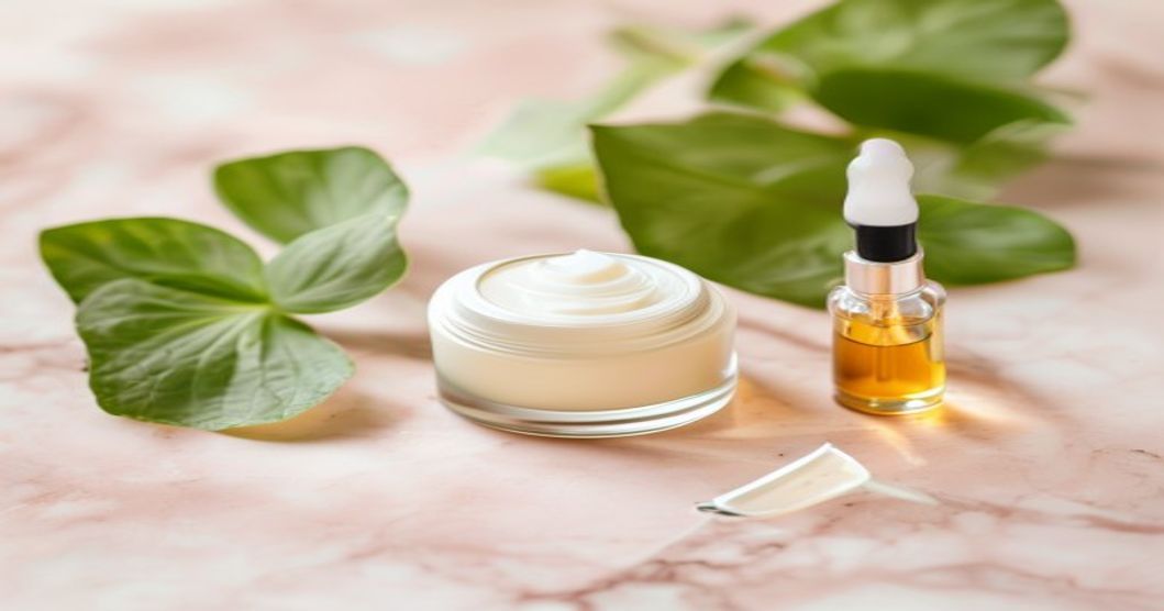Best moisturizer for post-procedure skin after laser treatment: soft beauty flatlay with healing cream and botanical ingredients in bright, airy light