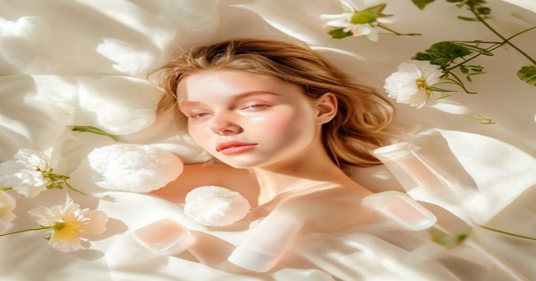Best skincare products for food allergy sensitivity and reactive skin displayed on a soft pastel surface