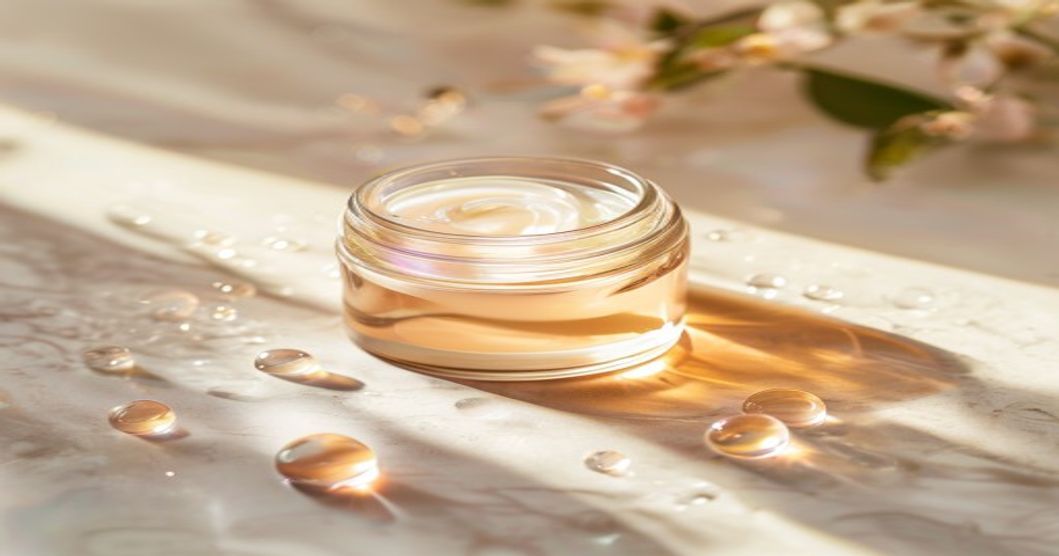 Best moisturizer for dehydrated skin with hyaluronic acid and glycerin displayed on pastel flatlay