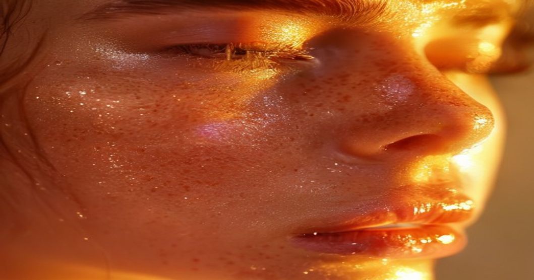 Dewy skin with reduced redness after azelaic acid treatment, showing calm complexion texture