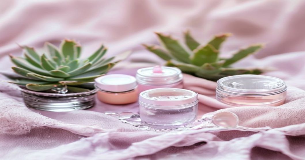 Affordable moisturizer options under $55 for treating acne scars and textured skin, displayed in a clean beauty arrangement