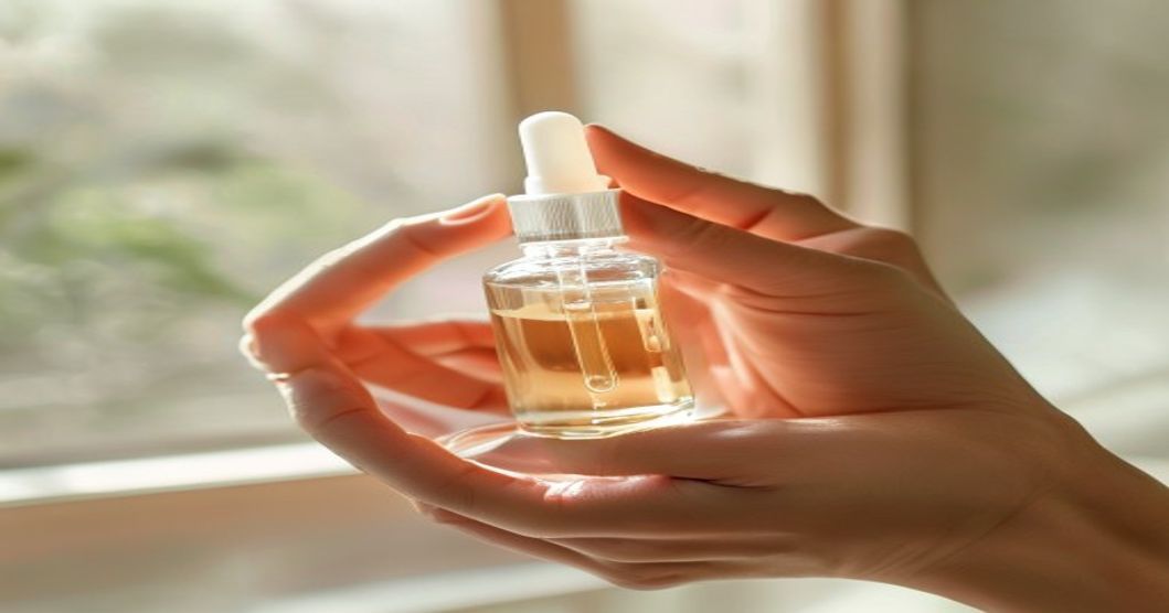 Applying hyaluronic acid serum with dropper to skin for proper hydration